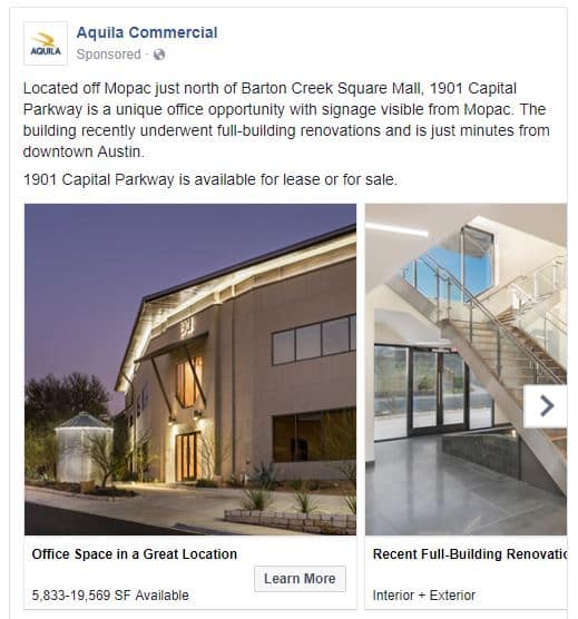 Facebook ad for 1901 Capital Parkway | Property Marketing